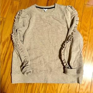 New W/O tags Crown & Ivy size XL ruffle sleeve sweatshirt. Color tan/oatmeal.